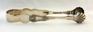 A silver sugar tongs in the king's pattern with shell tipped claspers inscribed with the initia…