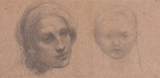 A drawing of two disembodied heads, a female and a child's.

