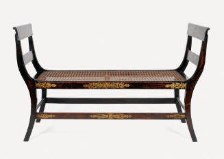 One of a pair of window benches from a suite of high-style, ebonized and rosewood-grained mahog…