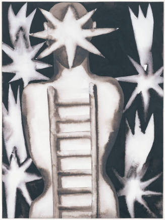 A figure with a ladder and stars.

