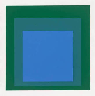 Off-set concentric squares in blue on blue-green on dark green.