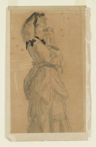 A drawing of a woman looking through binoculars.