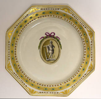 One of twelve octagonal plates with a sculptural figure inside an ovoid roundel crowned with a …