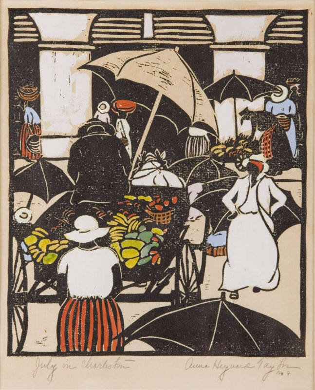 A bustling street market with produce carts. 