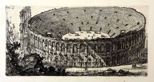 A two-tiered arcaded amphitheater with a partial three-tiered colonnade on the left.