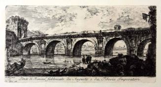 A bridge with five visible arches with the carved pedimented niches in the spandrels.