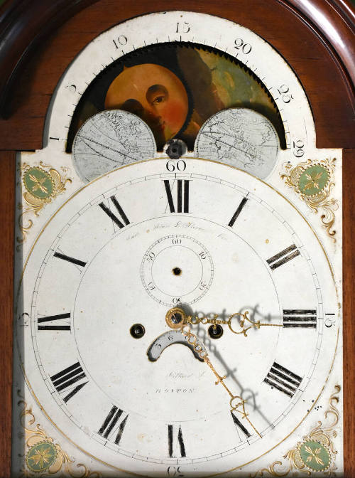 A close-up of the clock face. 