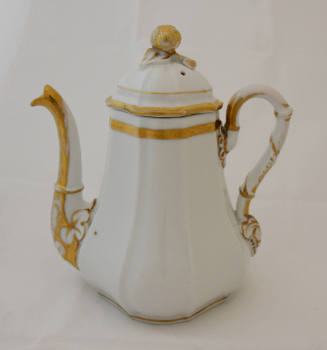 A chocolate pot from an Old Paris [Vieux Paris] porcelain tableware set in white with gold trim…