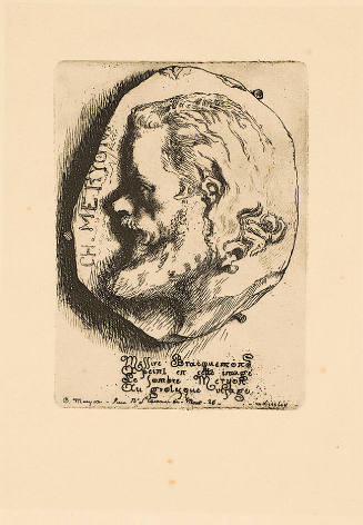 The profile of a man's head facing left drawn as if it were a relief sculpted from stone.