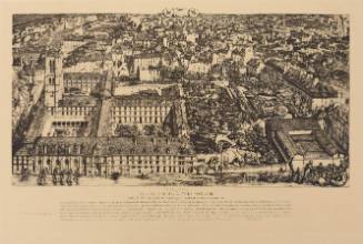 A bird's eye view of a city dominated by blocks of buildings forming courtyards.