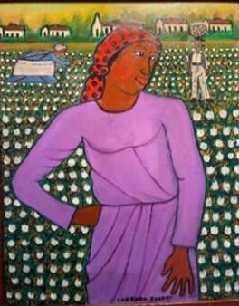 Untitled (A young African American woman in a purple dress in a cotton field)