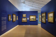 The American Impressionism gallery with the text panel on the left and a series of landscape pa…