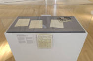 Installation shot of the Malcolm X papers vitrine Complex Uncertainties: Artists in Postwar Ame…