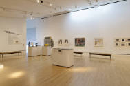 Installation shot of the southeast corner of Complex Uncertainties: Artists in Postwar America,…