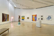 Installation shot of the northwest corner of Complex Uncertainties: Artists in Postwar America,…