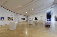 Installation shot of the southeast corner of Complex Uncertainties: Artists in Postwar America,…