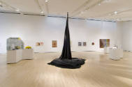 Installation shot of the west wall of Complex Uncertainties: Artists in Postwar America, rotati…