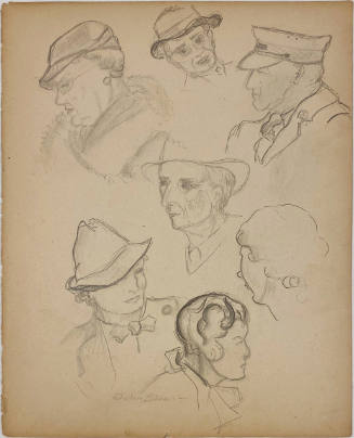 Untitled (Head sketches, seven male and female figures)