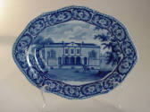 A blue and white transfer-printed stone china plate or stand for the tureen with a transfer of …