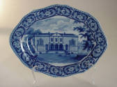 A blue and white transfer-printed stone china plate or stand for the tureen with a transfer of …