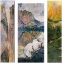The Besnard panels in a row (left to right): "Waterfall", "Mountain Peak", and "Mountain Lake."…