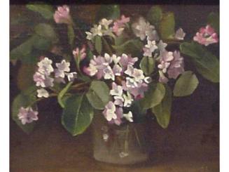 Still Life of trailing arbutus in a glass