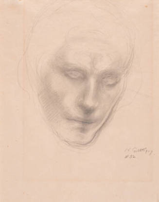 A lightly drawn portrait of a woman's face with hatching on the jawline, gestural lines imperso…