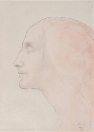 A portrait drawing of Mary Haskell, a profile of a woman composed of a single line defining her…