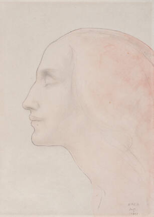 A portrait drawing of Mary Haskell, a profile of a woman composed of a single line defining her…