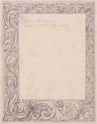 A pencil drawing of a scrolled design in a rectangular border graduated from the bottom to the …