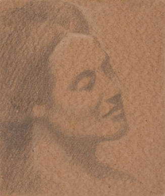 A drawing of a woman with her eyes closed and her head tilted back to the right and the profile…