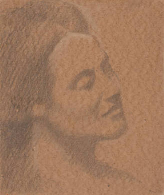 A drawing of a woman with her eyes closed and her head tilted back to the right and the profile…