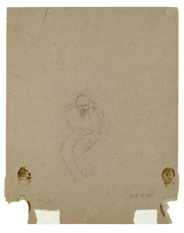 The reverse of the latter drawing, the image is a gestural sketch of a figure.


