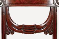 A detail of the carved mahogany draped and swagged horizontal center splat.