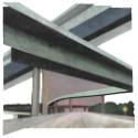 A mixed media, cut-out piece depicting a portion of intersecting, bridged highways with a small…