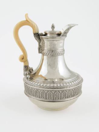 A Regency sterling silver coffeepot with ivory handle and hinged lid designed with elaborate de…